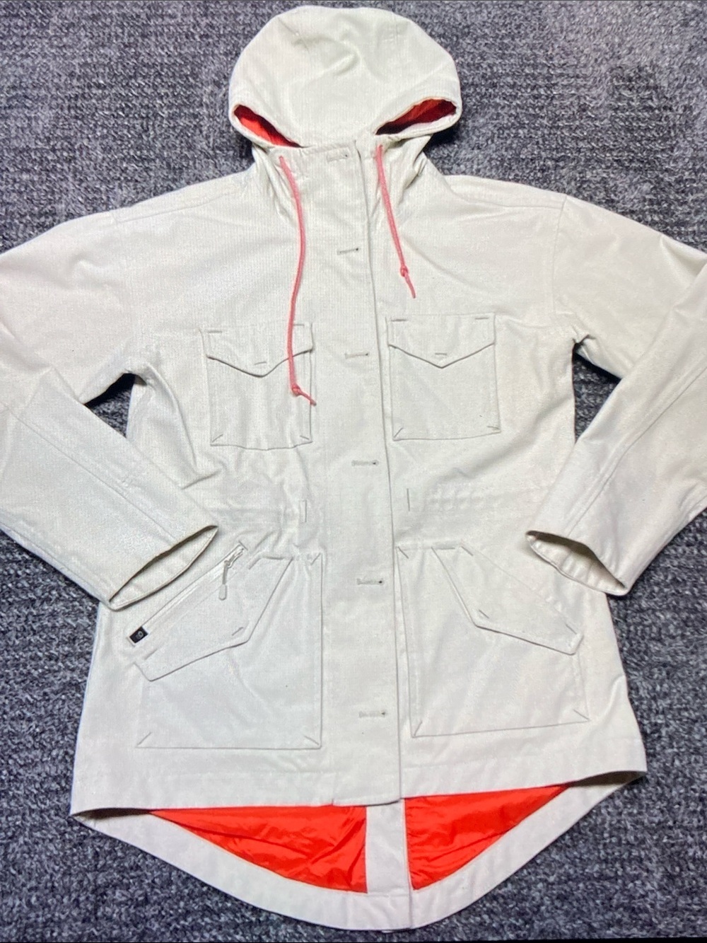 Mountain Hardwear Cream Hooded Utility Jacket with Coral Accents